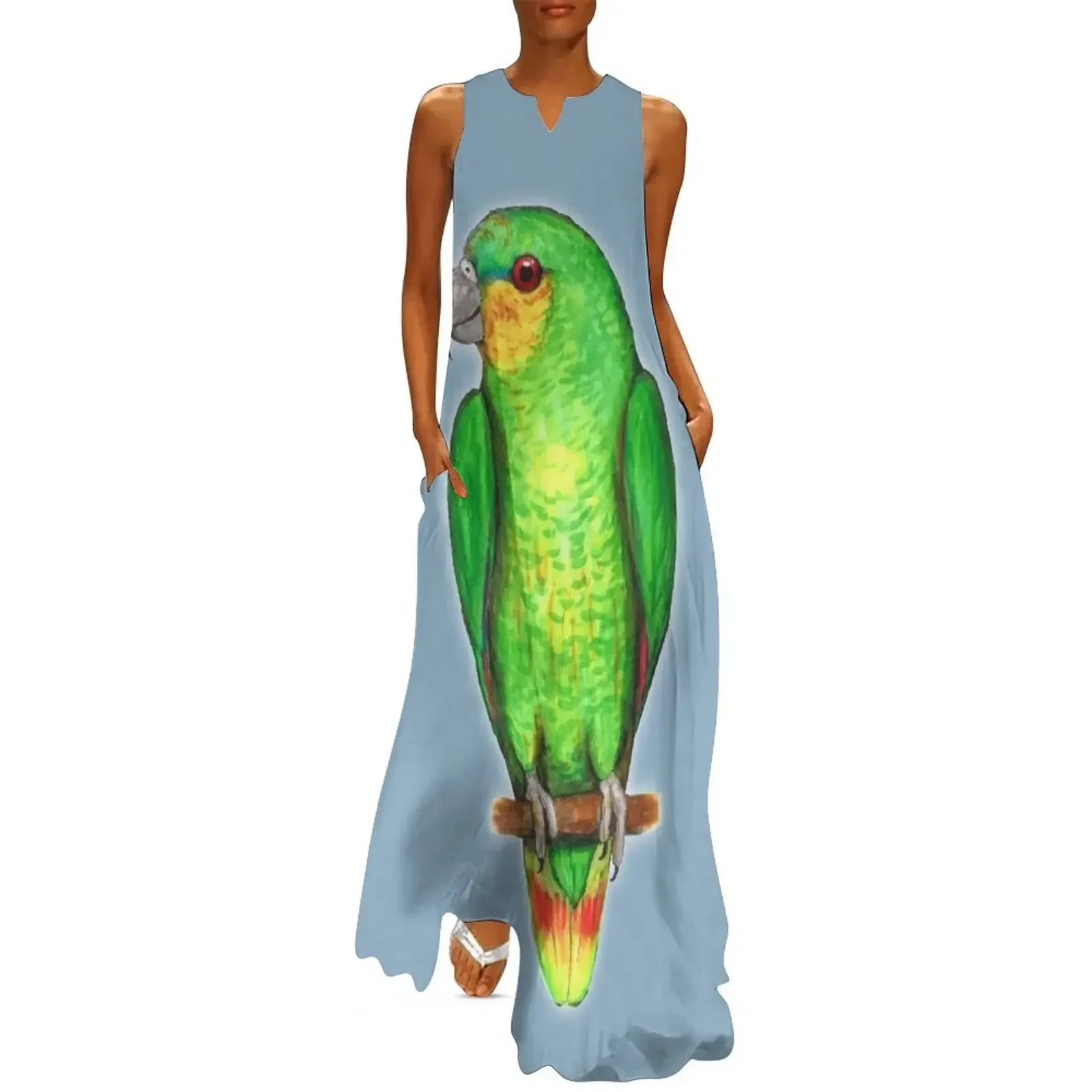 

Orange winged amazon parrot Long Dress women's clothing korea stylish summer women's suit women clothes Dress