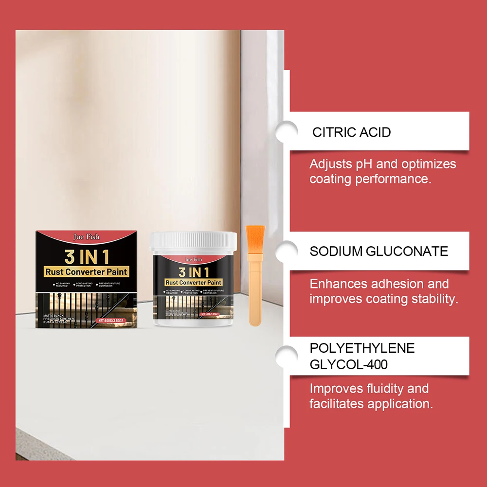 100g 3 In 1 Rust Converter Paint Long-Lasting Rust Protection All-Weather Metal Primer For Outdoor Furniture Metal