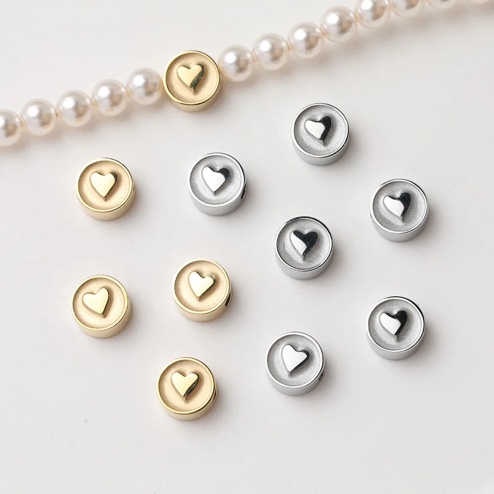 

4PCS Delicate Stainless Steel Round Heart Beads DIY Necklace Material Accessories Jewelry Making Supplies