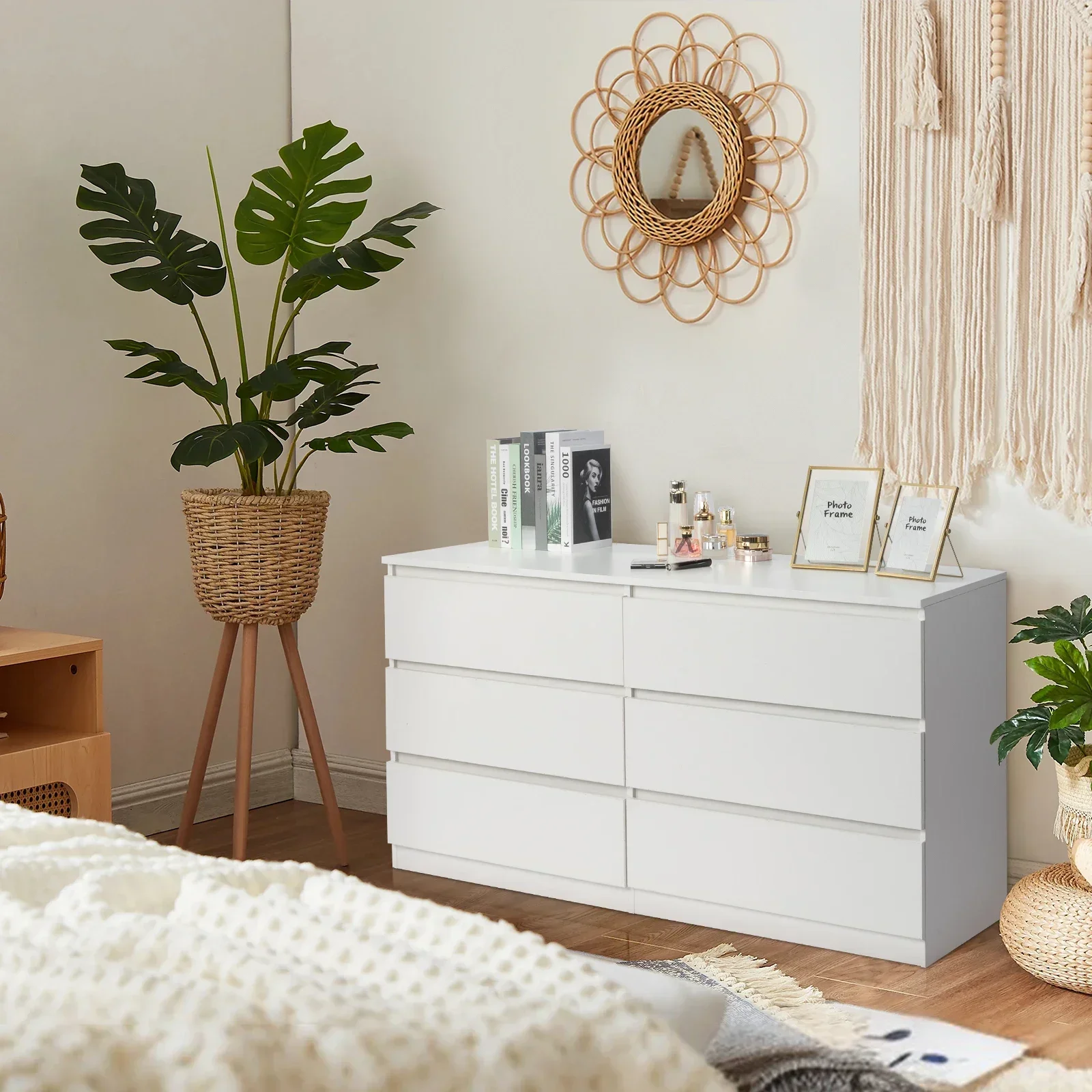 

6 Drawer Double Dresser for Bedroom, Wide Storage Cabinet for Living Room Home Entryway, White,bedroom furniture,