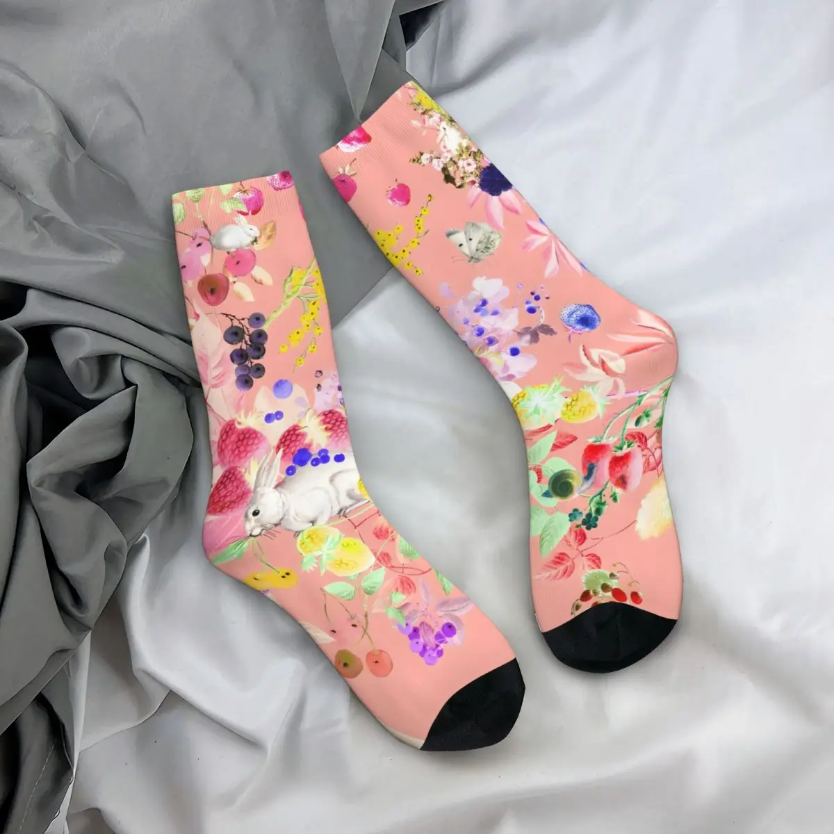 Soft Bunnies Men's Socks Vintage Harajuku Street Style Novelty Pattern Crew Sock