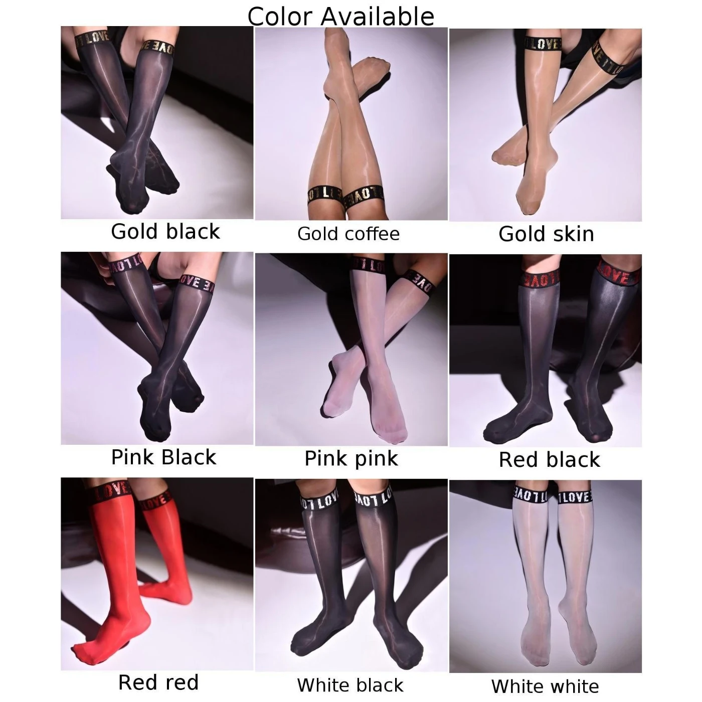 Bas brillants à l\'huile sexy pour hommes, chaussettes transparentes, chaussettes en nylon moyen, chaussettes hautes extensibles, collants