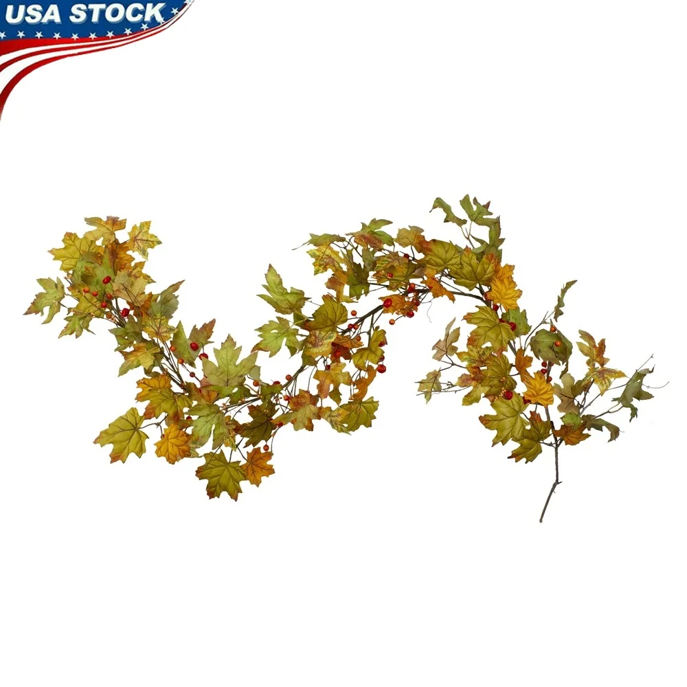 

Artificial Thanksgiving Garland Unlit Indoor Decor Leaves Berries Twigs Bendable Wire Center Harvest Foliage Table Centerpiece