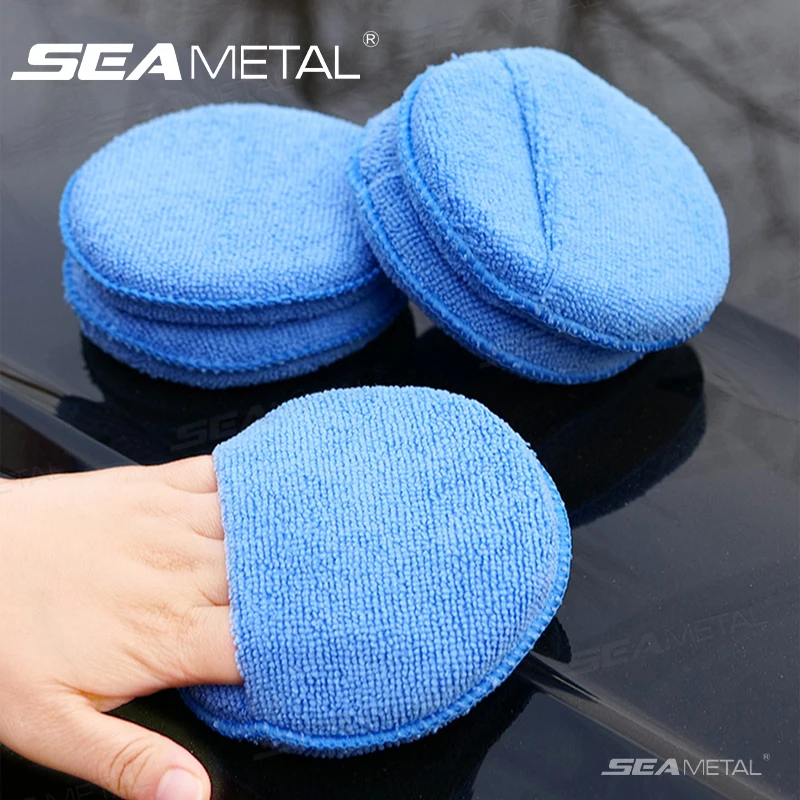 SEAMETAL 5/10Pcs Car Polishing Sponge Pad Microfiber Car Detailing Wax Applicator Pad with Finger Pocket Auto Care Polish Sponge