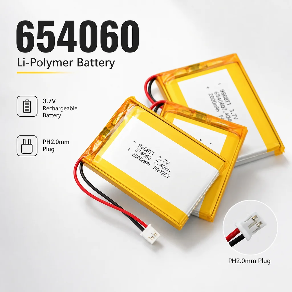 LiPo Battery 654060 3.7V 2000mAh Polymer Cell Replacement Power Battery For GPS Navigator MP3 MP4 Camera Recorder