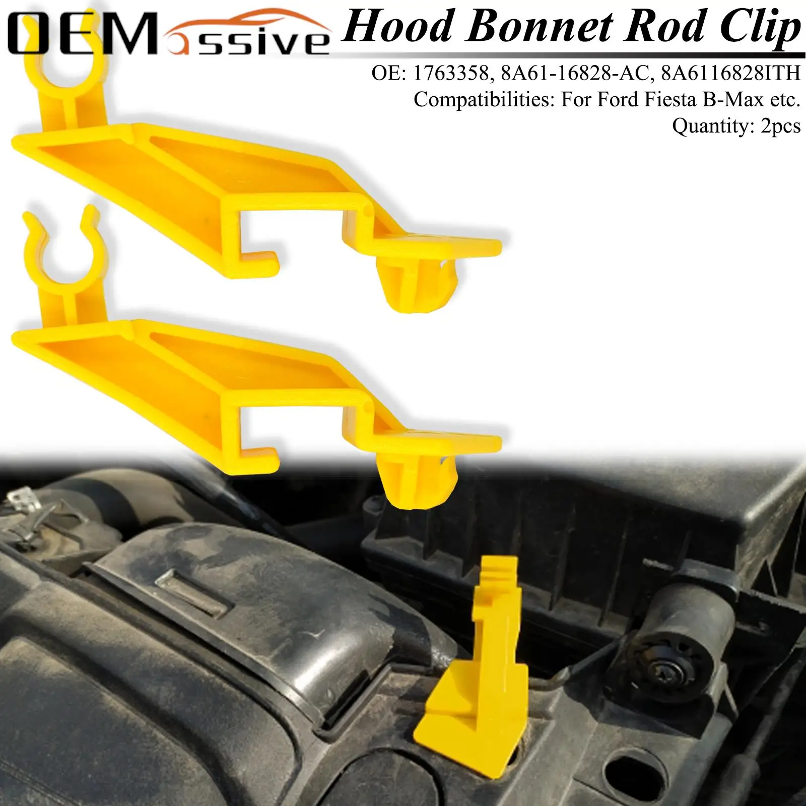 Ford Fiesta B-Max Ecosport Transit Tourneo 택배 후드 보닛로드 클립 스테이 지원 프로펠러 클램프 홀더 8A 용 2x 6116828 AB