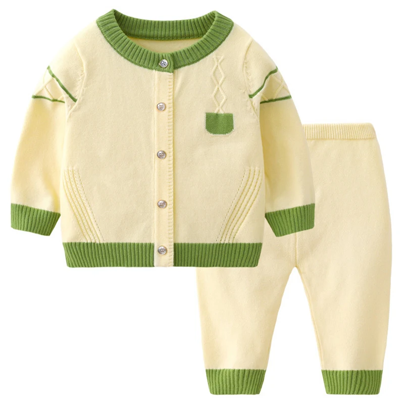 

2Piece Sets Spring Fall Clothing Newborn Girls Boys Clothes Korean Casual Fashion Knit Cardigan Coat+Pants Baby Costume BC1394