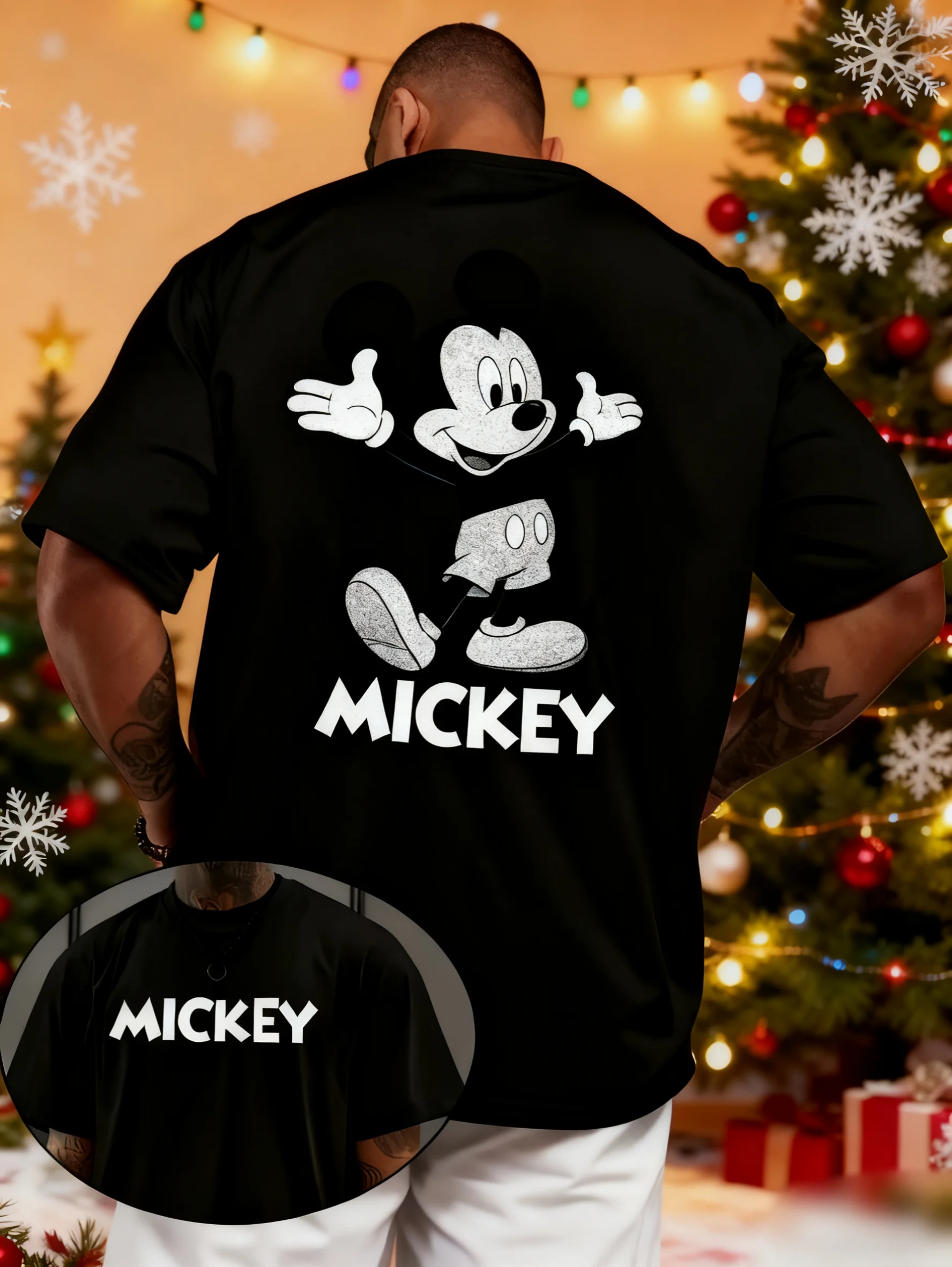 

Зимняя летняя мужская футболка Rand, осенняя рождественская мужская футболка с Микки Маусом, мягкий хлопок, свободная посадка с короткими рукавами, уличная мода