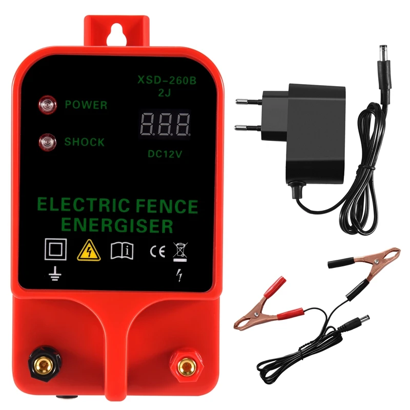 

10KM Electric Fence Livestock High Voltage Pulse Controller High-Decibel Waterproof LCD Display EU Plug