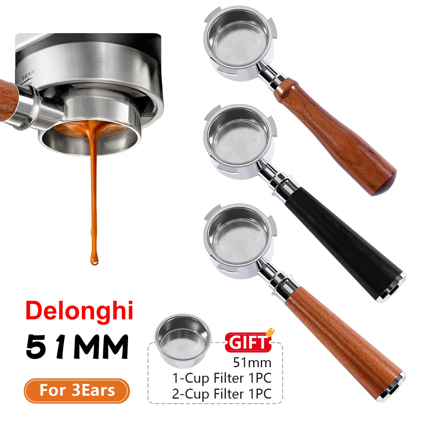 Portafiltro sin fondo para café, 51mm, para Delonghi EC680 EC685 EC200, cesta de filtro, accesorios para máquina de café expreso, herramientas para barista