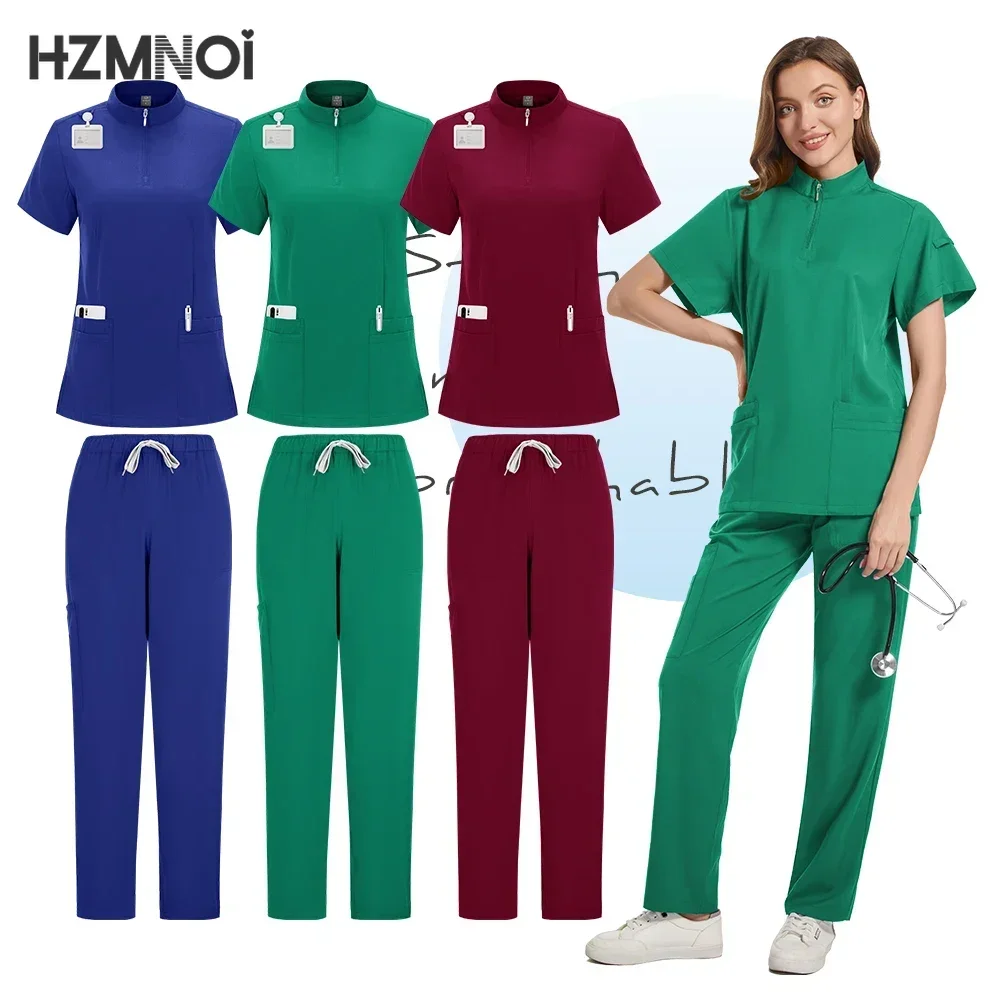 

Medical Doctor Nurse Surgical Uniforms Woman Scrub Set Beauty Salon Work Wear Clinical Scrubs Top-Pants Spa Nursing Tunic Suit