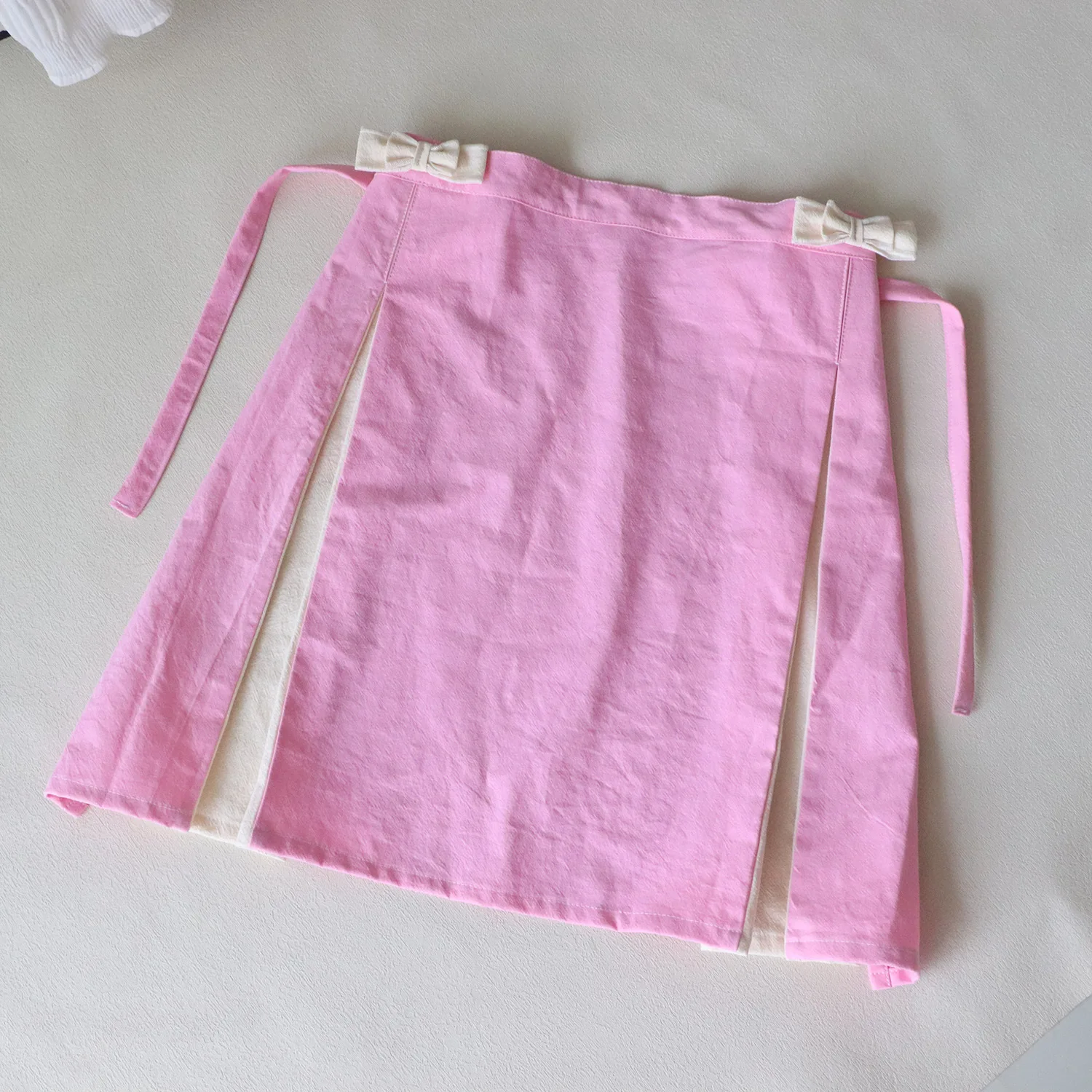 Color Blocked Cotton Waist Apron Korean Version Cute Bow Design Women's Home Flower Shop Studio Work Uniform