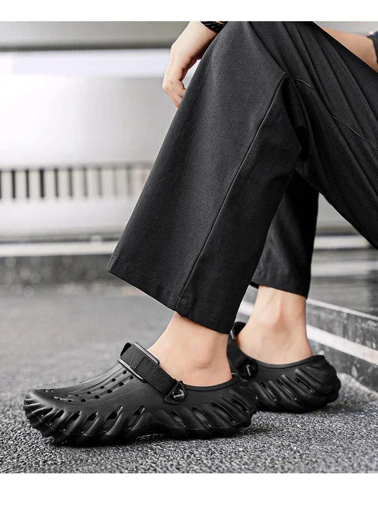 Marken-Herren-Slipper – Weiche und bequeme perforierte Outdoor-Schuhe, wasserdicht, höhenerhöhend, coole EVA-Fahrschuhe – Detail 26