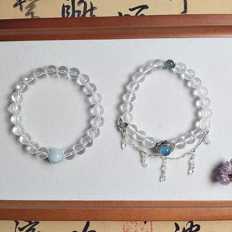 Iris Blue ~ Natural Crystal White Acai Bracelet Simple High-End Personality Tassel Best Friend Gift Jewelry For Women