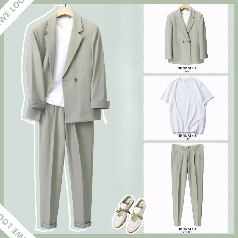 Spring/Autumn New Men's Loose Draped Suit Set Korean Style Trendy Handsome Casual Mature Light Luxury 3-Piece Blazer Set