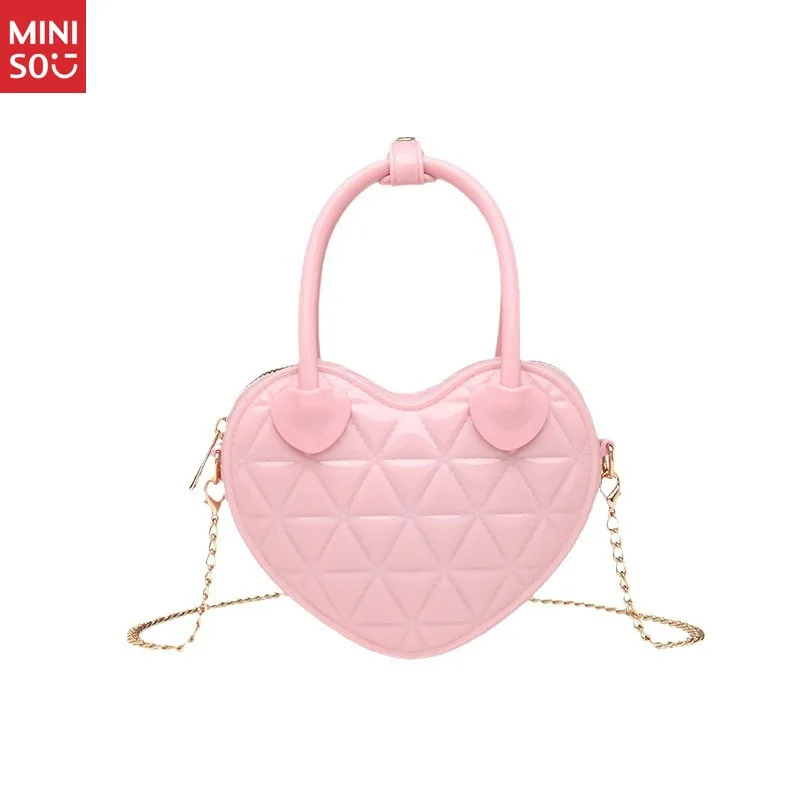 Miniso Jelly Quilted Heart Bag, Two-Way Shoulder & Hand Carry Purse