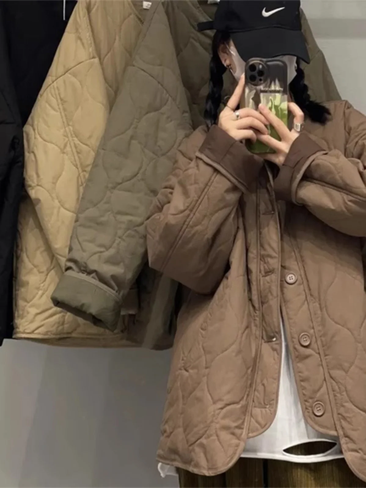 Hiver 2025 femmes coupe ample Thiened coton rembourré motif diamant Baseball Jaet coréen Sle trajet Long Sve manteau