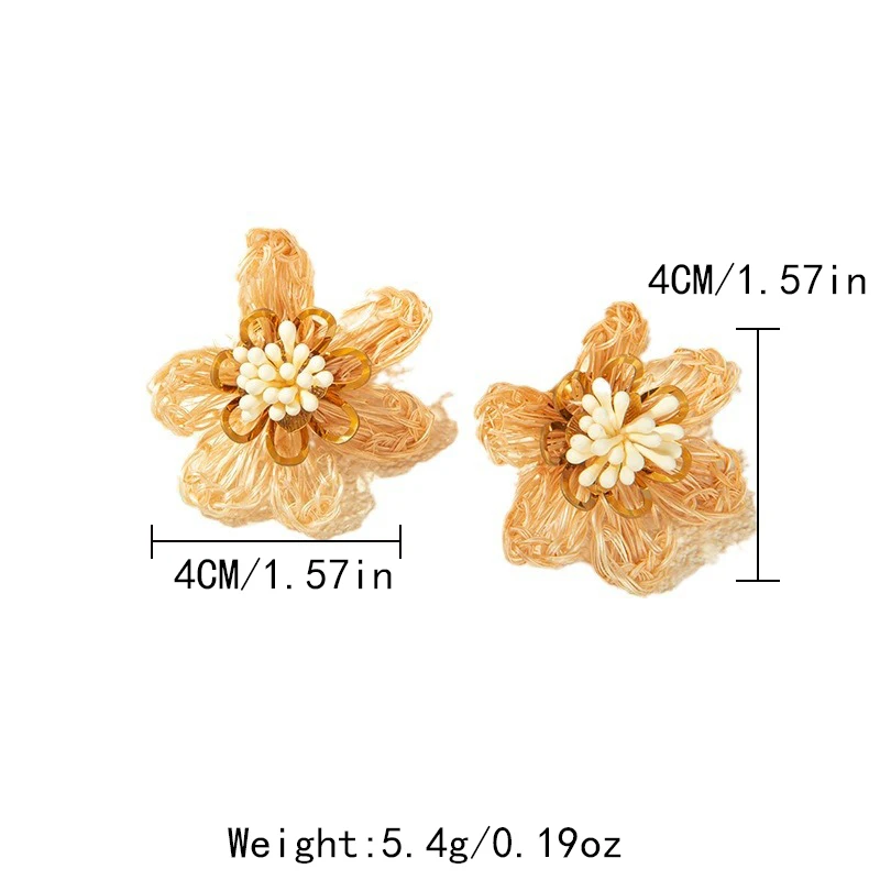 Autumn French fashion retro stainless steel ladies raffia braided white shell flower earrings holiday gift holiday date