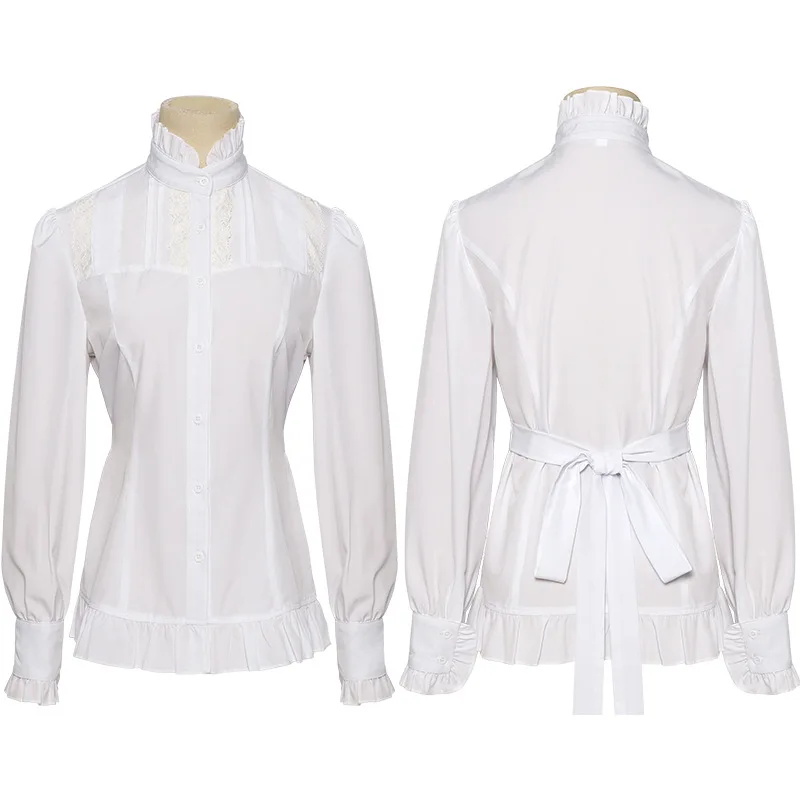 

Women Bowknot Ruffled Long Sleeve Shirt Renaissance Victorian Steampunk Gothic Medieval Halloween Cosplay Costume Chemise Top