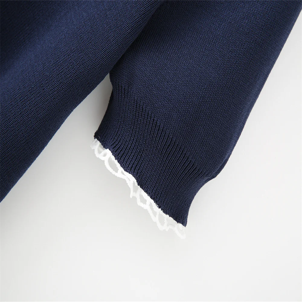 Haut tricoté décontracté à manches courtes et revers pour femme, nouveau produit d'automne de style européen et américain