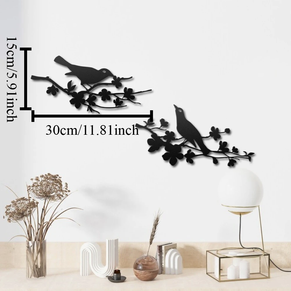 CIFBUY Wrought Iron Wall Decor 2PCS Bird Branch Silhouette Metal Wall Art Black Cutout Hanging for Living Room Bedroom Boho Farm