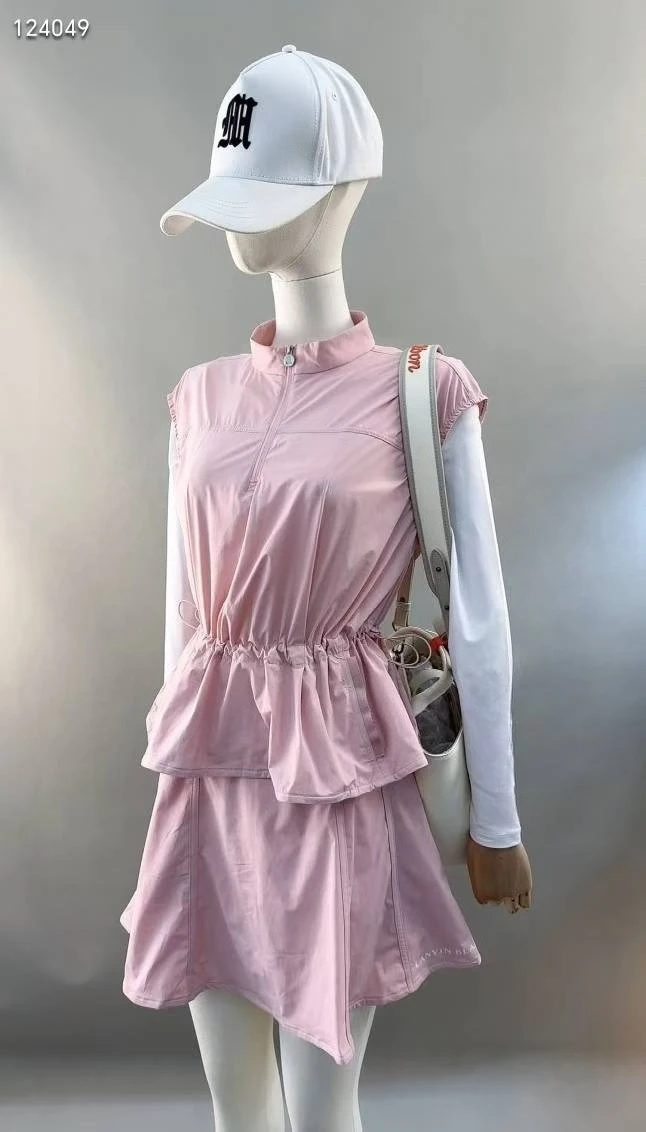 2026 Women’s Golf Set Korean Style Sleeveless Stand Collar Vest Drawstring Waist Solid Color Summer Sports Outfit