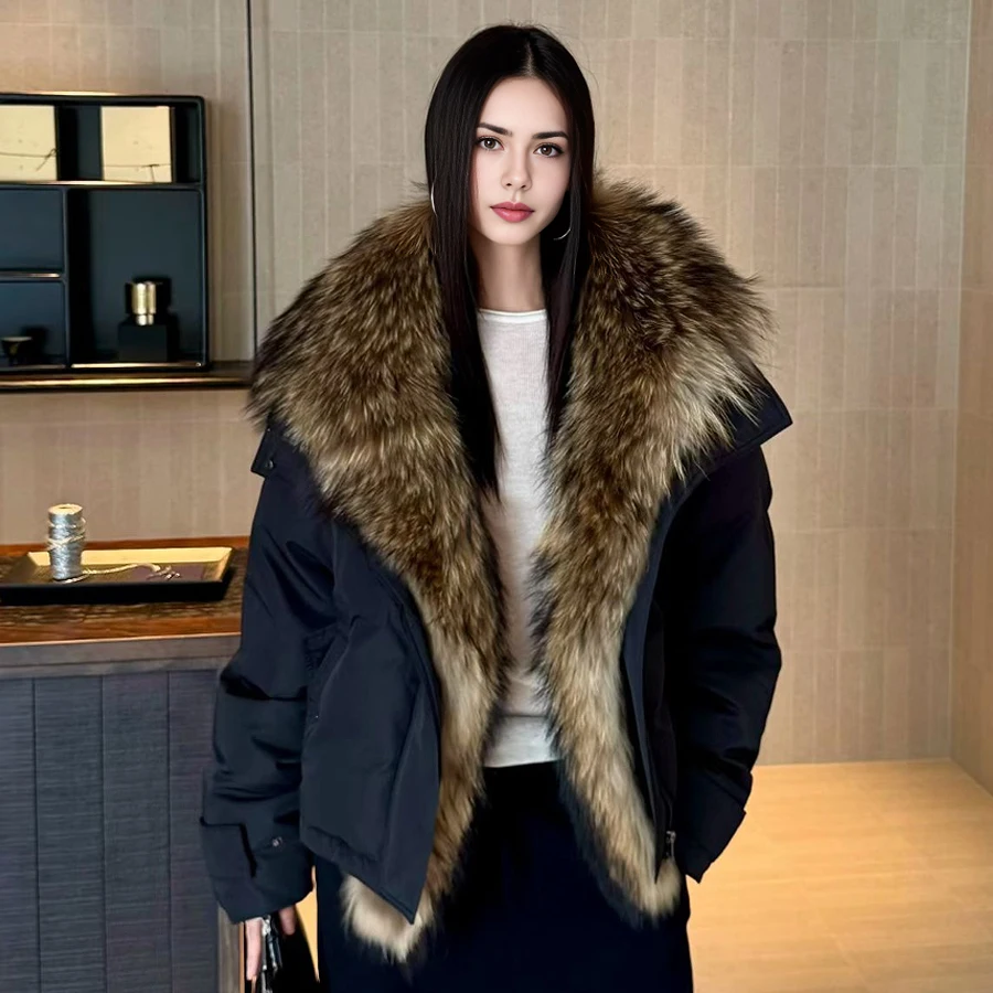 

Down Jacket With Raccoon Fur Collar Winter Real Fur High Quality Warm Fashion Women Clothing