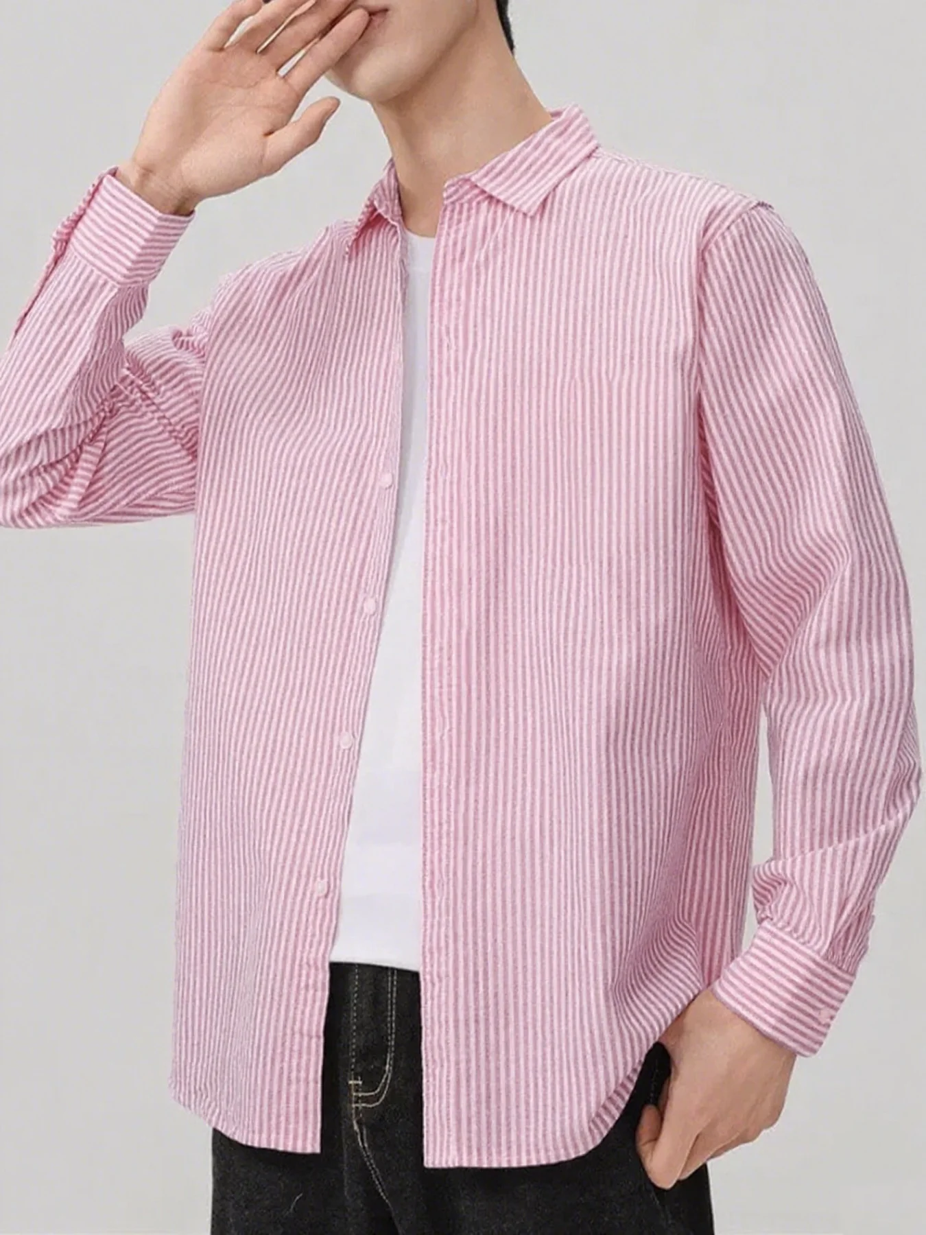 Camicia da uomo con colletto a righe vintage in stile americano, camicia esterna semplice a maniche lunghe, fresca e casual di fascia alta