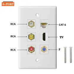 6-Port TV F Head Network Cable Port CAT6 Lotus Audio Video RCA Audio HDMI Compatible Wall Socket Multimedia Panel