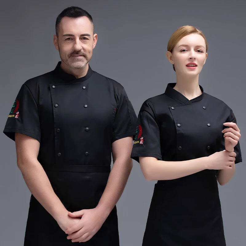 Рубашка шеф-повара с коротким рукавом, рабочая одежда для мужчин, гостиница, кейтеринг, западный ресторан, кухня, одежда для выпечки, дышащая одежда для приготовления пищи