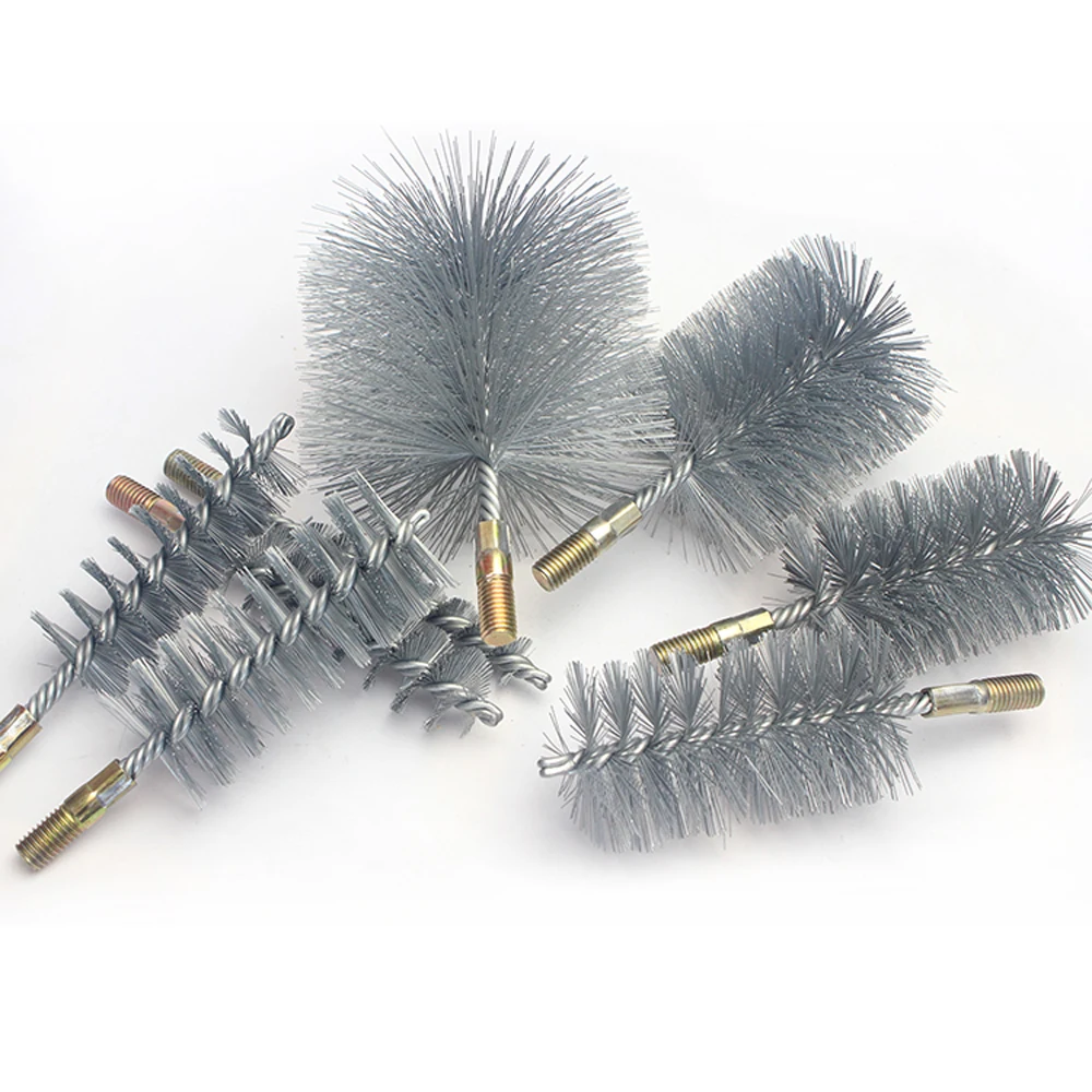 5pc 120mm M12 Screw Industrial Machine Pipe Stainless Steel Wire Tube Brush Round Cleaning Washing Chimney Rust Removal Tool