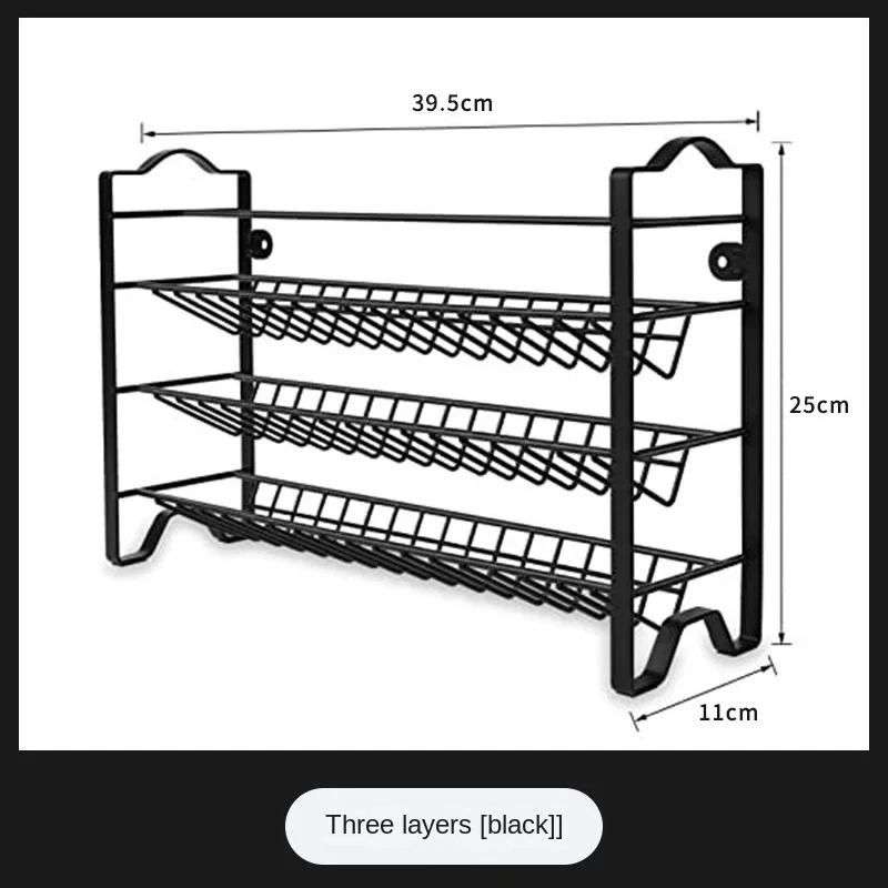 Kitchen Wall-Mounted Spice Organizer Cabinet Storage and Arrangement Rack Sleek Iron Desktop Three-Tier Seasoning