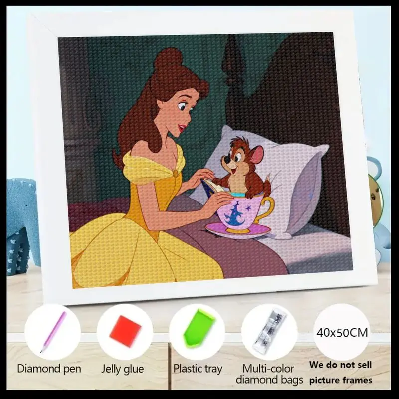 

1 шт. Disney Belle and Chip 5D Diamond Painting DIY Art Kit - Набор для рукоделия с кристаллами и драгоценными камнями из мультфильма, идеальный домашний декор, размер 40