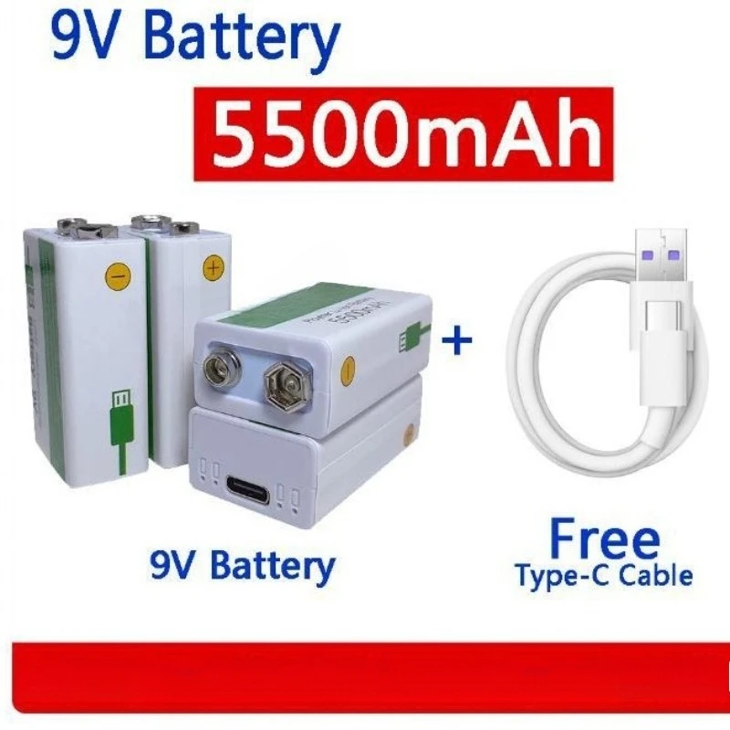 

9V 5500mAh Lithium-ion Rechargeable Battery USB Battery Multimeter Microphone Toy + Charging Cable
