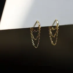 925 Sterling Silver Plated 14K Gold Temperament Tassels Earrings for Women Simple Elegant Exquisite Ear Accessories