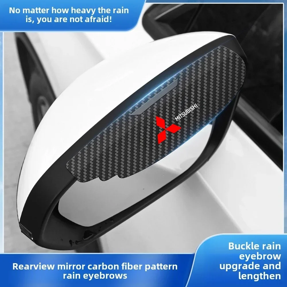 2PCS Car Rearview Mirror Rain Eyebrow Carbon Fiber Sun Visor For Mitsubishi Asx Lancer Outlander Pajero Ralliart Accessories