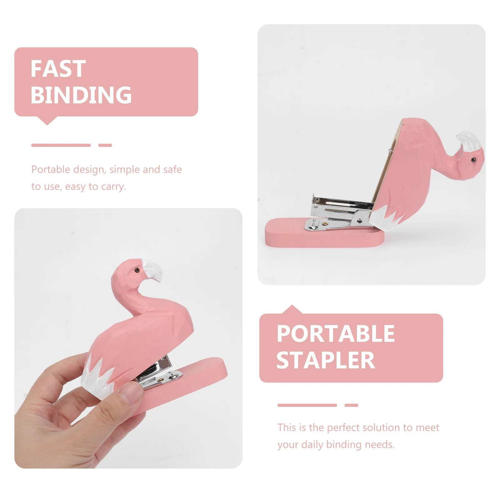Flamingo Wooden Portable Stapler Mini Manual Stapling Machine Creative Student Stationery Office Supplies Portable Stapler