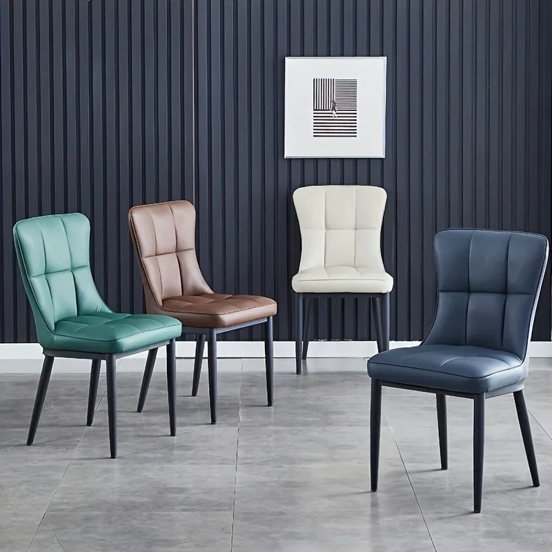 Modern Dining Chair with Soft Cushion and Metal Legs - Stylish Office Single Chair for Dormitory, Available in Green/Blue/Black image 3