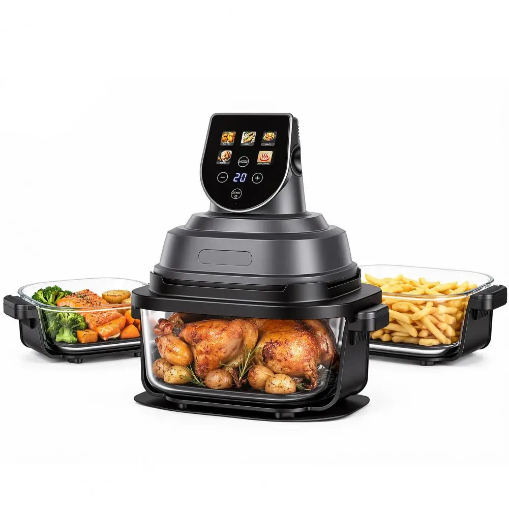 4-in-1 Glass Air Fryer,Portable 1500W Countertop Cooker with 4-QT& 1.5-QT Glass Bowl,400°F Max Temp,Multi-functional Air Fryer