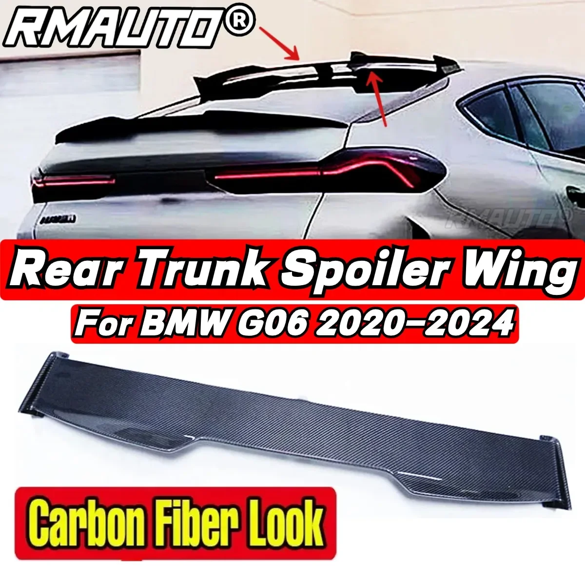 BMW G06 F96 Spoiler bagasi belakang mobil, Kit bodi Spoiler sayap belakang mobil untuk BMW X6 G06 F96 2020 2021 2022 2023 2024, Aksesori Mobil