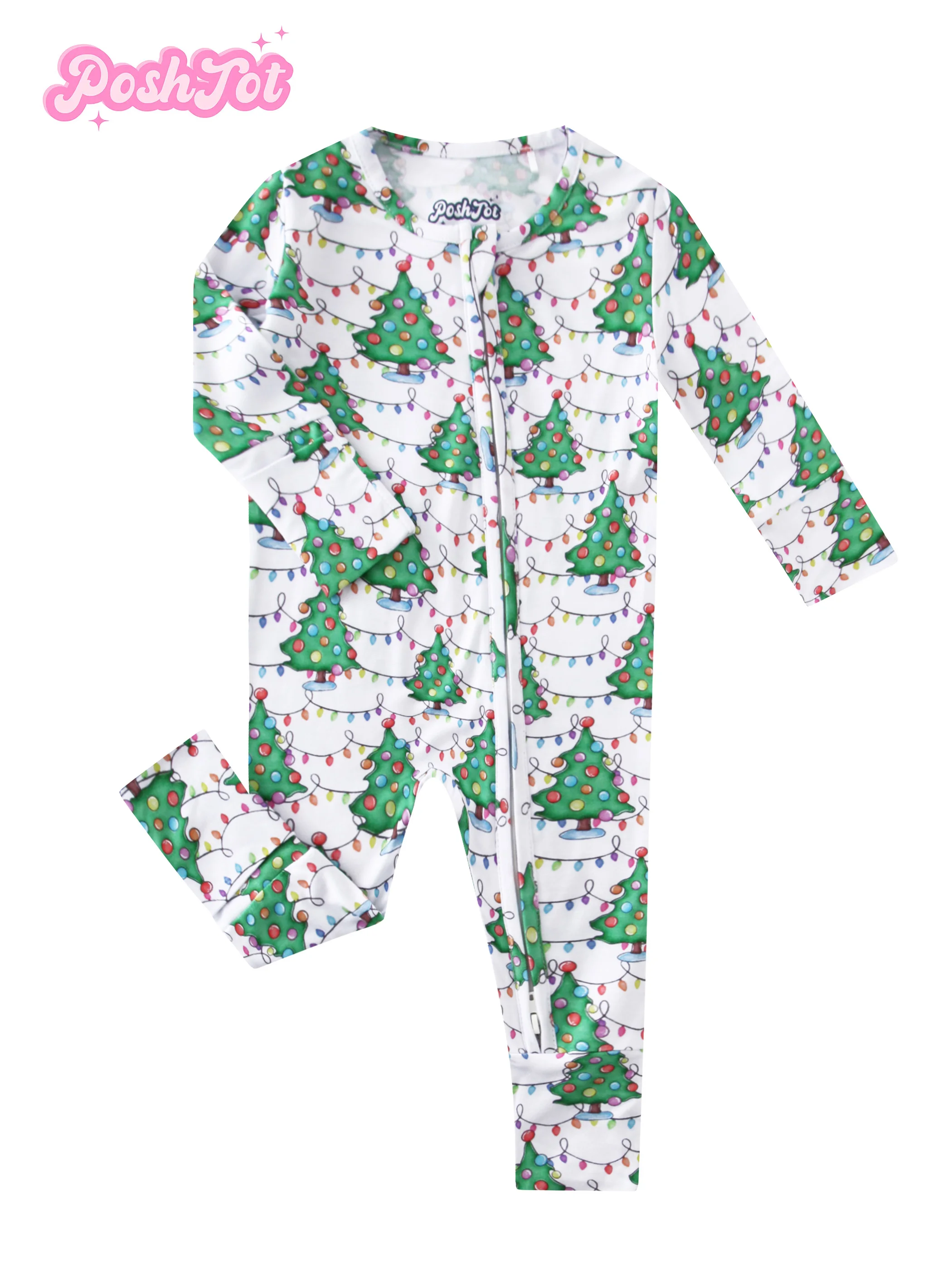 

POSHTOT Рождественская елка с принтом из бамбукового волокна для малышей с длинными рукавами. Детские пижамы с двусторонней молнией, комбинезон для детей 0–2 лет. Детский комбинезон.