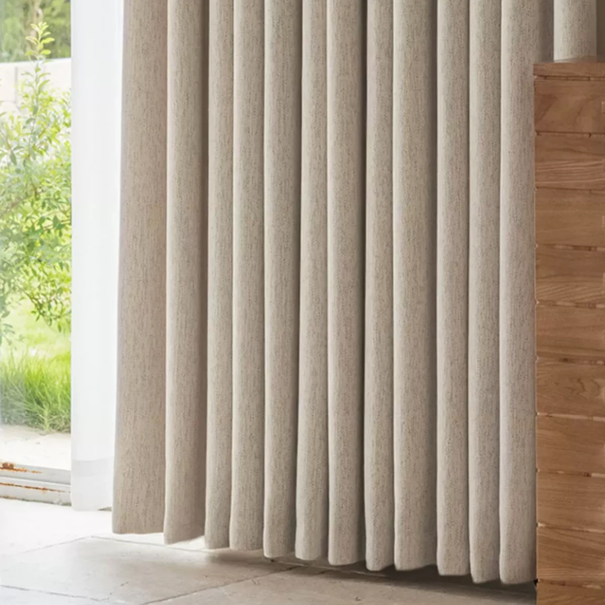 1pc Double-Sided Linen Curtain, Light Blocking, Suitable for Living Room and Bedroom, Cream Style Luxury Customization, Privacy