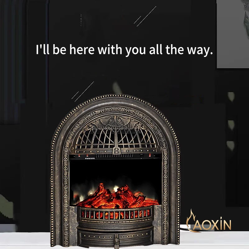 European-Style Modern Electric Fireplace with Faux Steel Material Curved Design Remote Control Provides Warmth Aesthetic Viewing