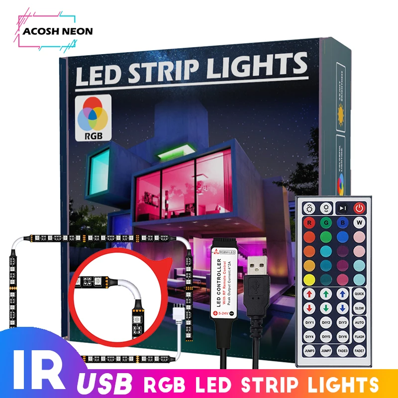 Tv Backlight Lighting 30Leds/M Rgb Led Strips With 44 Keys Remote Control Diy Colors Tv Led For 55 Inch Tv Ambient Lighting Kit