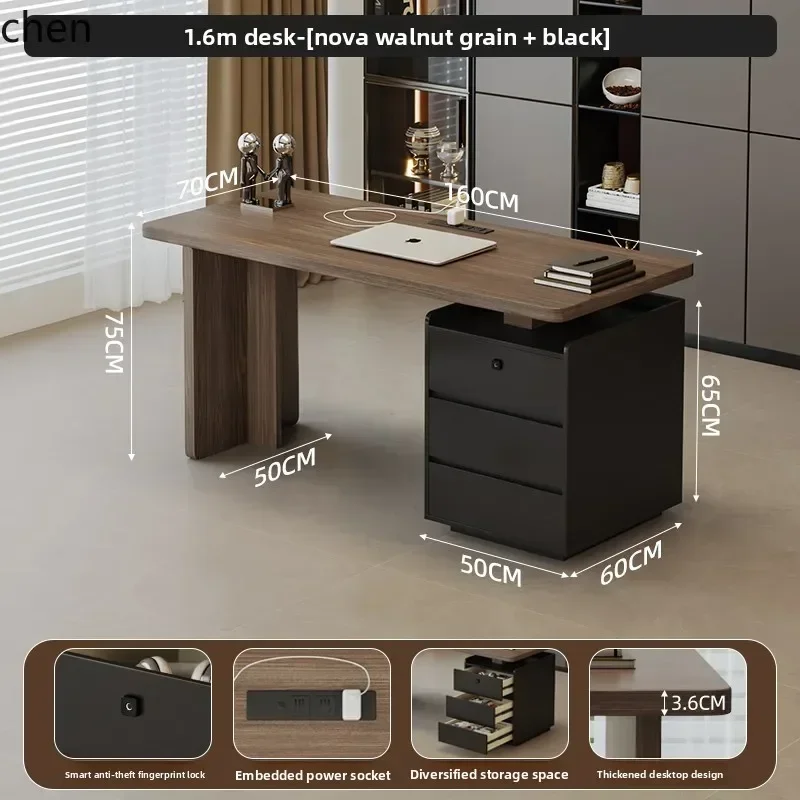 y14- Study Desk with Integrated Chest of Drawers, Office Desk with Fingerprint Lock, Makeup Desk