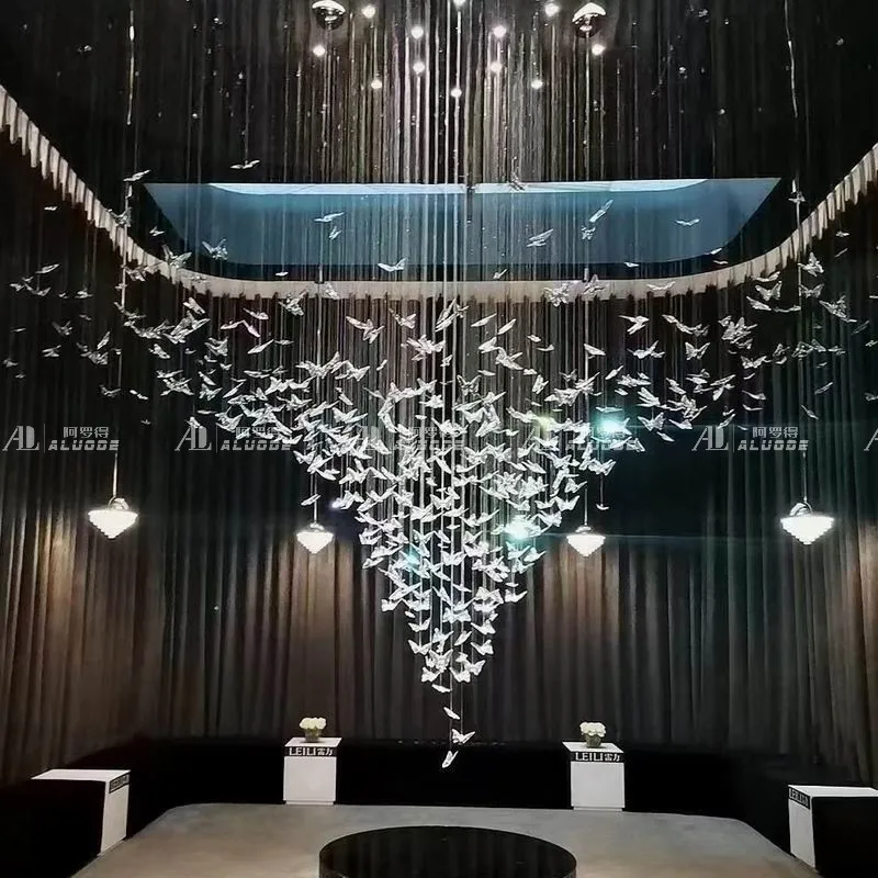 

Customized: Arrod Internet celebrity aerial pendant hotel modern crystal butterfly atrium hanging installation art staircase han