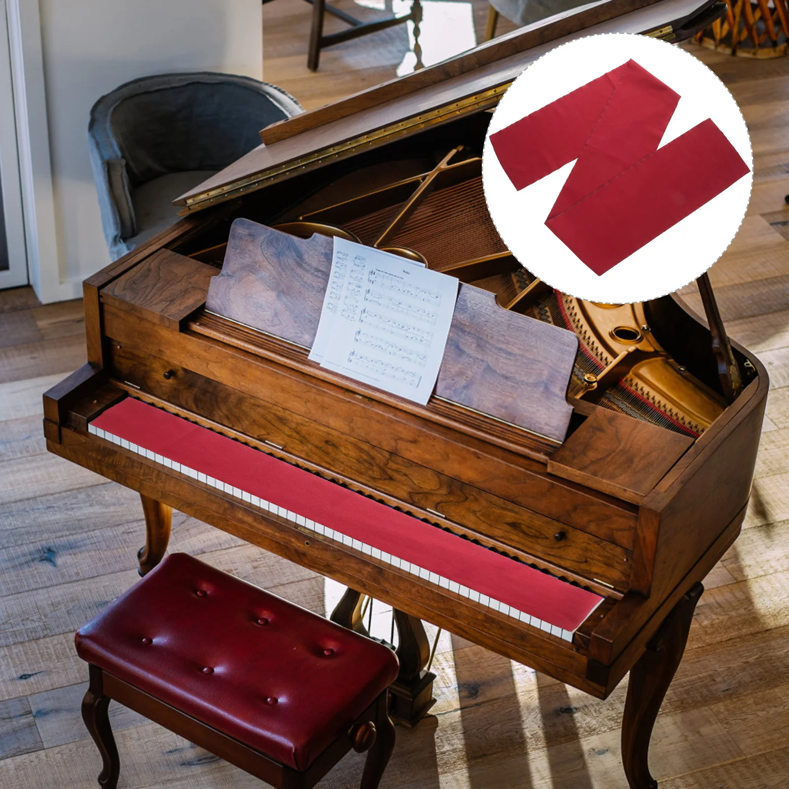 

Dust Proof Piano Keyboard Cover Red 12700x1500x020cm Washable Wool Fabric for Instrument Care Piano Key Cover Cloth