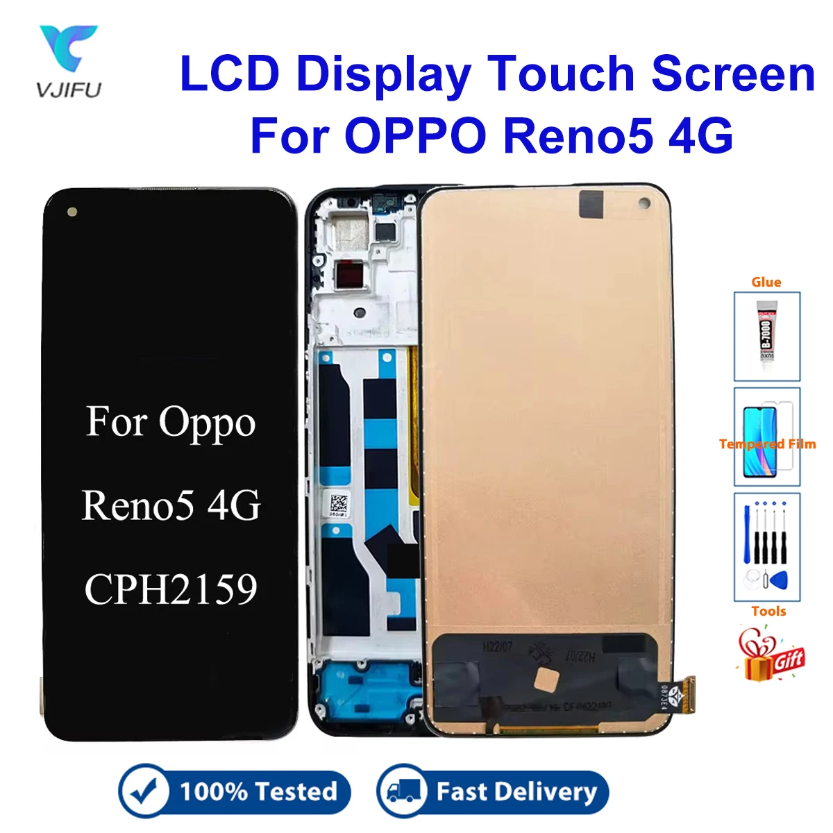 

For Oppo Reno5 4G CPH2159 LCD Display for Reno 5 5G CPH2145 Touch Screen Tested Digitizer Assembly Replacement with Free Tools