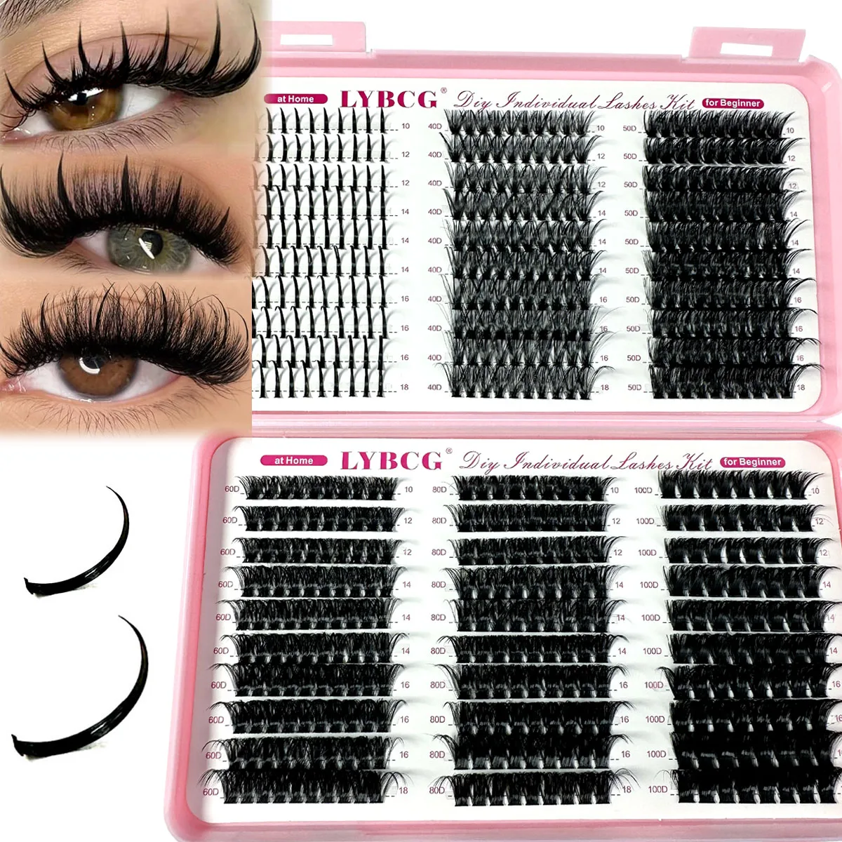 Spikes Lash Individuals Cluster per ciglia voluminose D-Curly Cluster per ciglia Kit 10-20MM Estensioni ciglia fai da te, 6 stili Cluster per ciglia