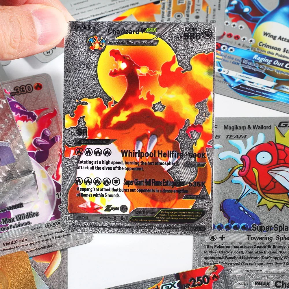 27-55Pcs Pokemon 3D Cards Colorful Shining English Vmax Gx Charizard Pikachu Trading Collection Battle Children Card Toys Gifts